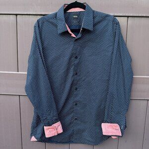 Hugo Boss Men's Regular Shirt Navy Blue Sz L Flip Cuff Long Sleeve Preppy Casual